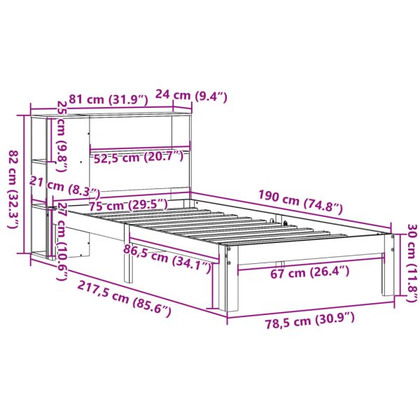 Bed Met Boekenkast Zonder Matras Grenenhout - Afbeelding 11