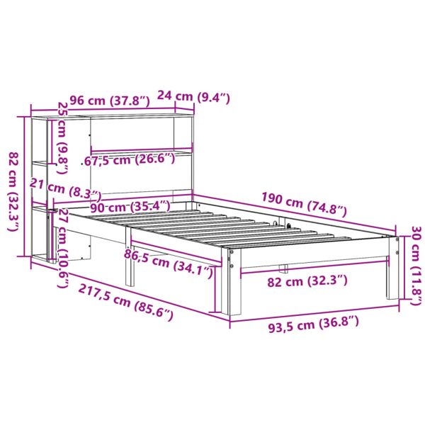 Bed Met Boekenkast Zonder Matras Grenenhout - Afbeelding 11