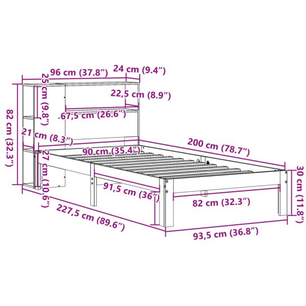 Bed Met Boekenkast Zonder Matras Grenenhout - Afbeelding 11