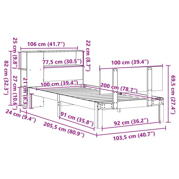 Bed Met Boekenkast Zonder Matras Massief Grenenhout - Afbeelding 11