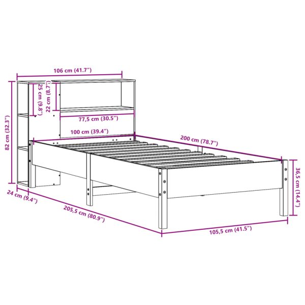 Bed Met Boekenkast Zonder Matras Massief Grenenhout - Afbeelding 11