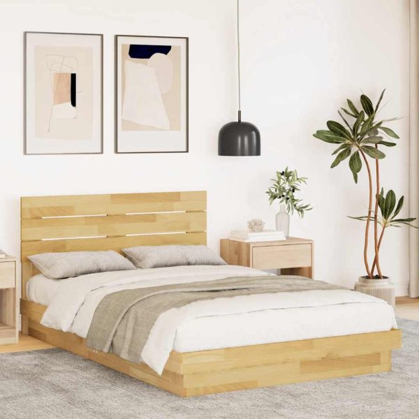 Bedframe Hoofdeinde Zonder Matras Massief Hout Eiken - Afbeelding 15