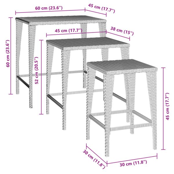 Tuintafeltjesset 3 St Poly Rattan - Afbeelding 8