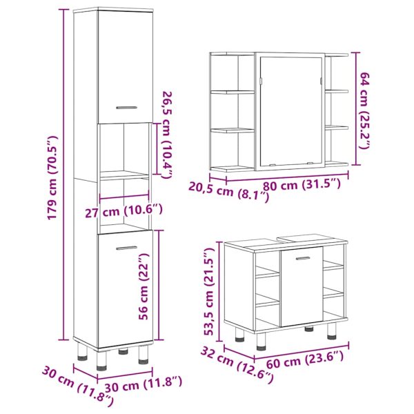 3-Delige Badkamermeubelset Bewerkt Hout - Afbeelding 11