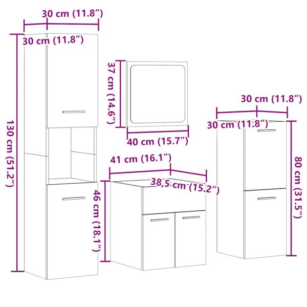 4-Delige Badkamermeubelset Bewerkt Hout - Afbeelding 11