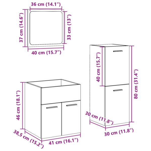 3-Delige Badkamermeubelset Bewerkt Hout - Afbeelding 12