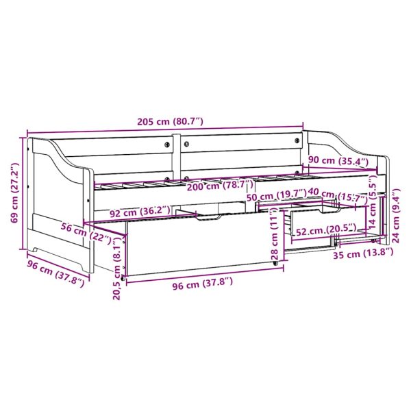 Slaapbank Met 3 Lades Zonder Matras Irun 90X200 Cm - Afbeelding 10