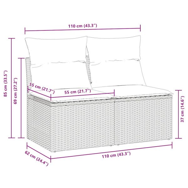 2-Delige Loungeset Met Kussens Poly Rattan Acacia - Afbeelding 6