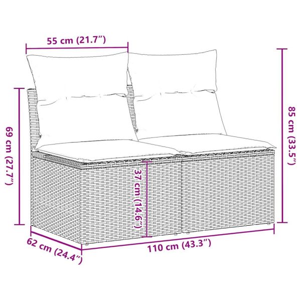 2-Delige Loungeset Met Kussens Poly Rattan Acacia - Afbeelding 7