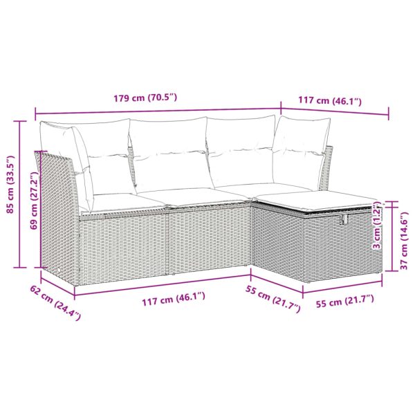 4-Delige Loungeset Met Kussens Poly Rattan - Afbeelding 11