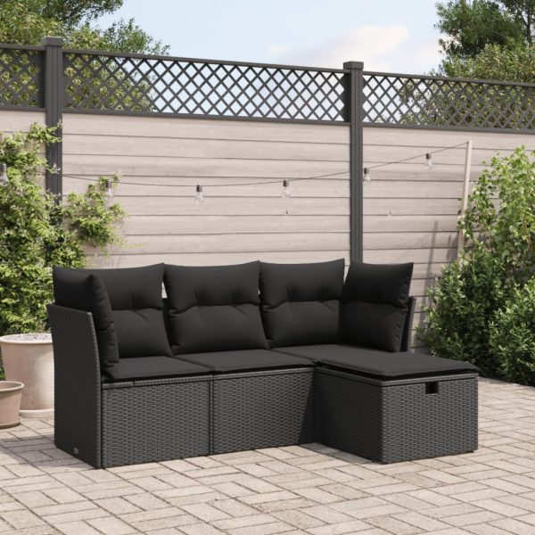 4-Delige Loungeset Met Kussens Poly Rattan