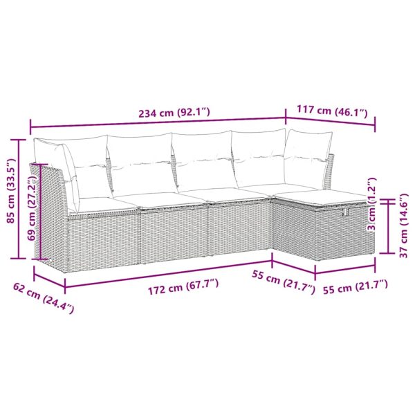 Loungeset Met Kussens Poly Rattan - Afbeelding 11