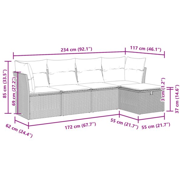 Loungeset Met Kussens Poly Rattan - Afbeelding 11