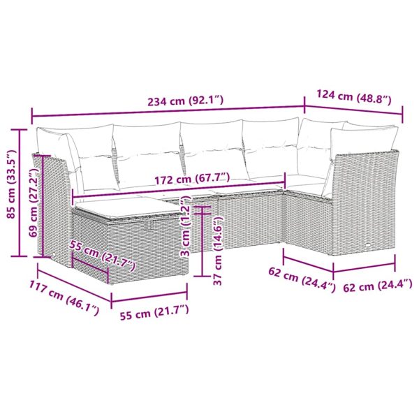 Loungeset Met Kussens Poly Rattan - Afbeelding 11