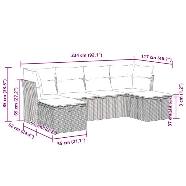 Loungeset Met Kussens Poly Rattan - Afbeelding 11