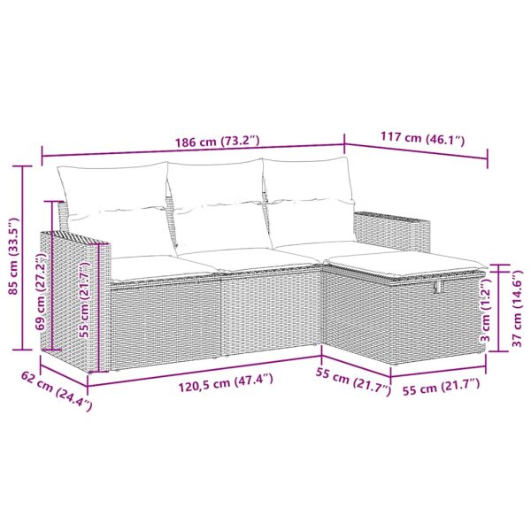 4-Delige Loungeset Met Kussens Poly Rattan - Afbeelding 12