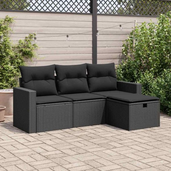 4-Delige Loungeset Met Kussens Poly Rattan