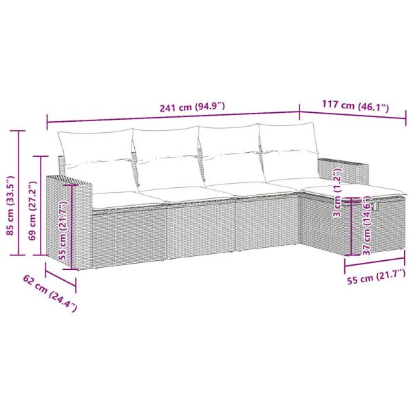 Loungeset Met Kussens Poly Rattan - Afbeelding 11