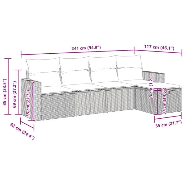 Loungeset Met Kussens Poly Rattan - Afbeelding 12