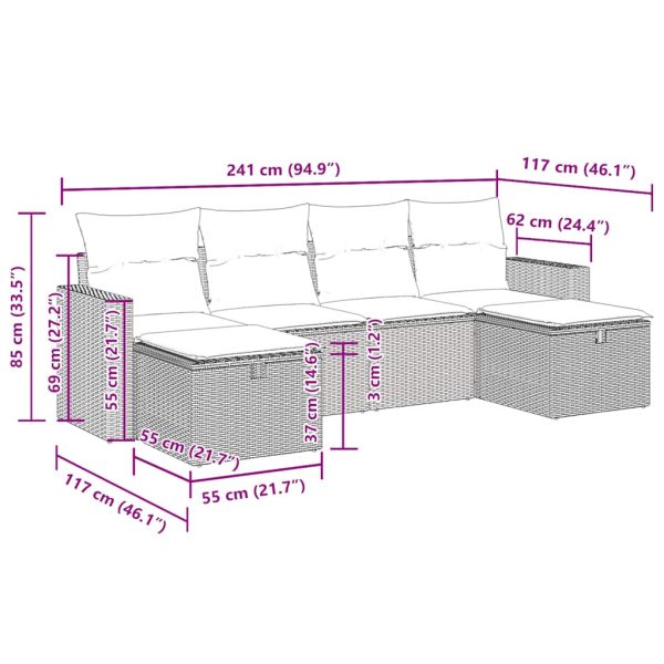 6-Delige Loungeset Met Kussens Poly Rattan - Afbeelding 12