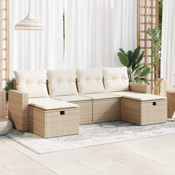 6-Delige Loungeset Met Kussens Poly Rattan - Afbeelding 13