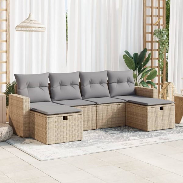 6-Delige Loungeset Met Kussens Poly Rattan - Afbeelding 15