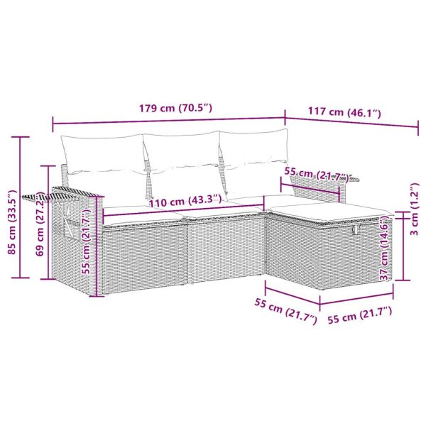 4-Delige Loungeset Met Kussens Poly Rattan - Afbeelding 12