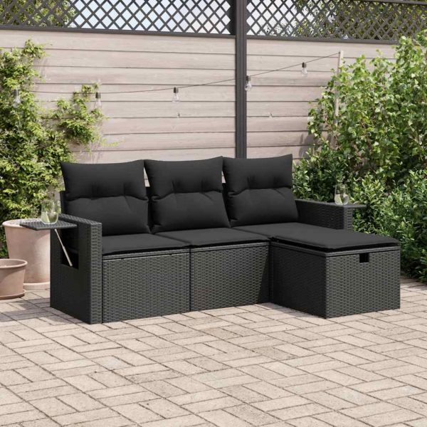 4-Delige Loungeset Met Kussens Poly Rattan