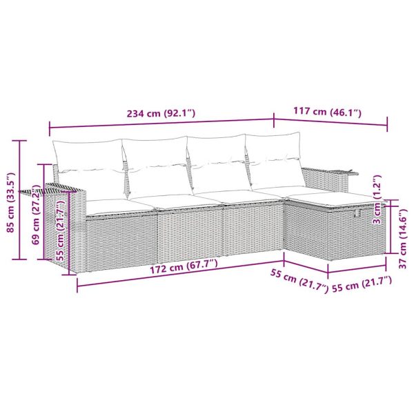 Loungeset Met Kussens Poly Rattan - Afbeelding 12