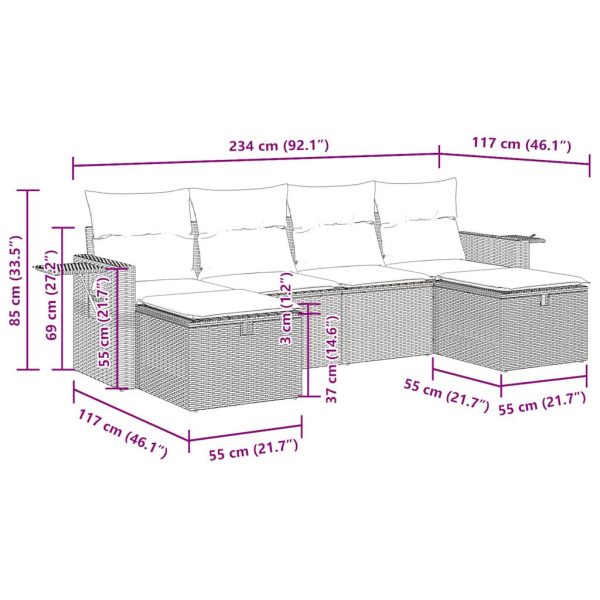 Loungeset Met Kussens Poly Rattan - Afbeelding 12