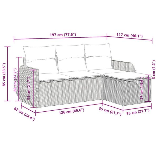 4-Delige Loungeset Met Kussens Poly Rattan - Afbeelding 11