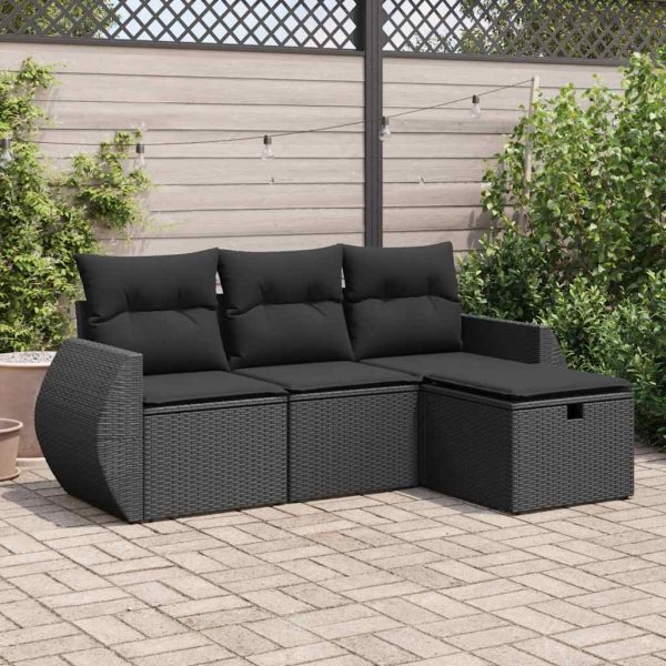 4-Delige Loungeset Met Kussens Poly Rattan