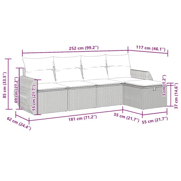 Loungeset Met Kussens Poly Rattan - Afbeelding 11