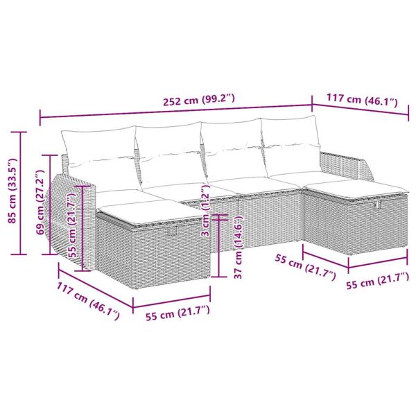 6-Delige Loungeset Met Kussens Poly Rattan - Afbeelding 12