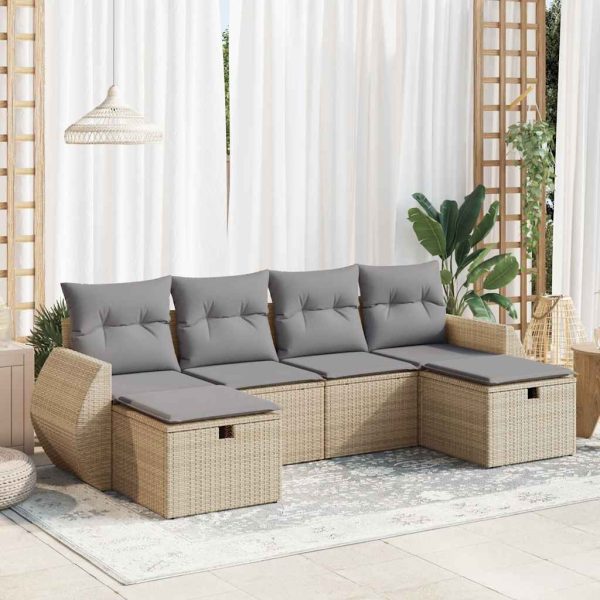 6-Delige Loungeset Met Kussens Poly Rattan - Afbeelding 13