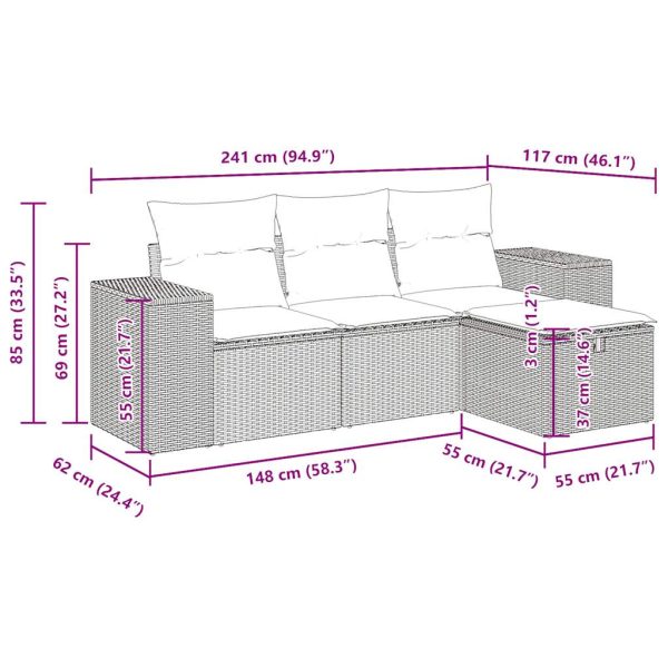 4-Delige Loungeset Met Kussens Poly Rattan - Afbeelding 12