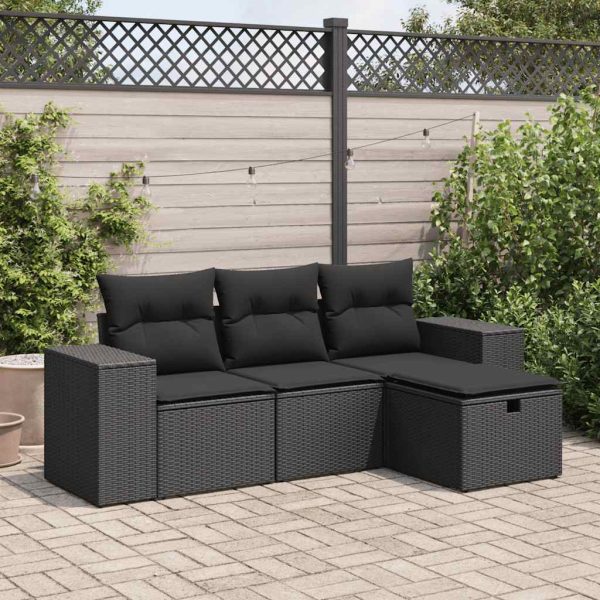 4-Delige Loungeset Met Kussens Poly Rattan