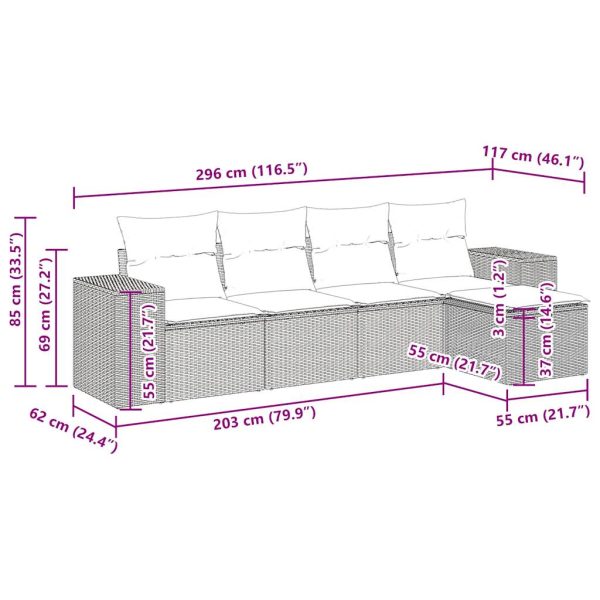 Loungeset Met Kussens Poly Rattan - Afbeelding 12