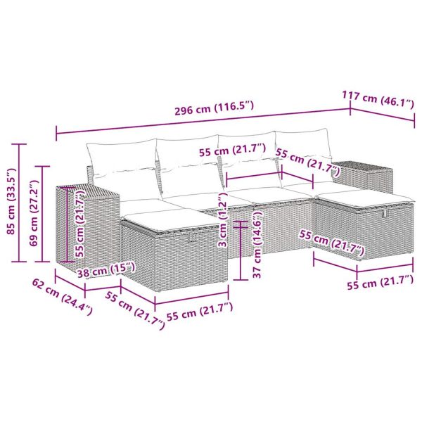 6-Delige Loungeset Met Kussens Poly Rattan - Afbeelding 12