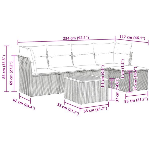 6-Delige Loungeset Met Kussens Poly Rattan - Afbeelding 12