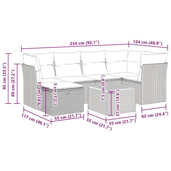 7-Delige Loungeset Met Kussens Poly Rattan - Afbeelding 12