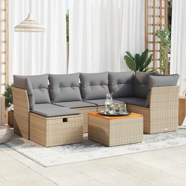 7-Delige Loungeset Met Kussens Poly Rattan - Afbeelding 16