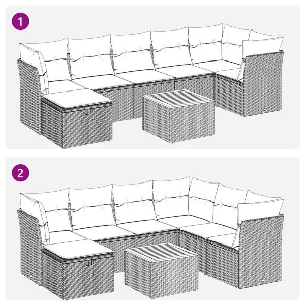 8-Delige Loungeset Met Kussens Poly Rattan - Afbeelding 10