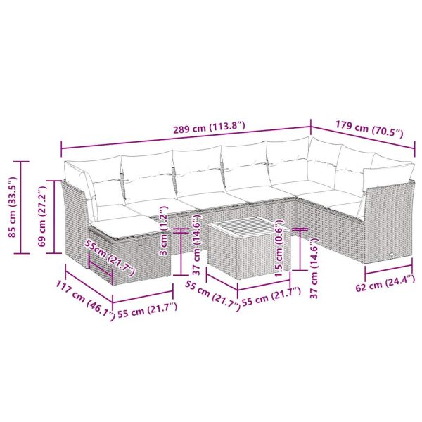 9-Delige Loungeset Met Kussens Poly Rattan - Afbeelding 12