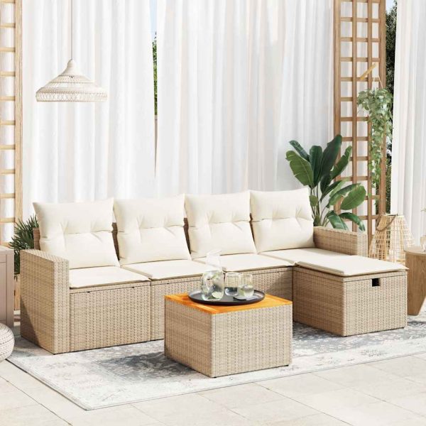 6-Delige Loungeset Met Kussens Poly Rattan - Afbeelding 13