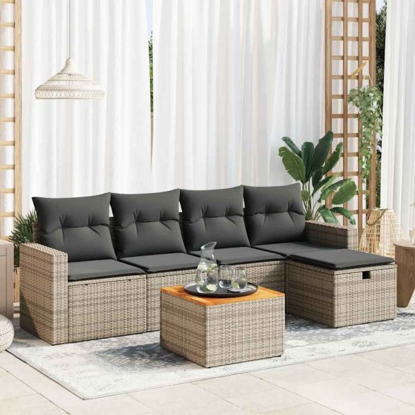 6-Delige Loungeset Met Kussens Poly Rattan - Afbeelding 14