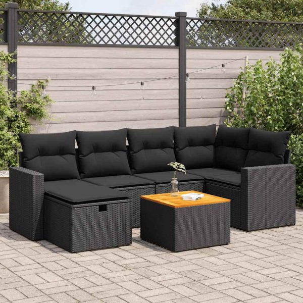 7-Delige Loungeset Met Kussens Poly Rattan