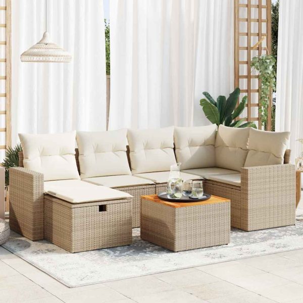 7-Delige Loungeset Met Kussens Poly Rattan - Afbeelding 13