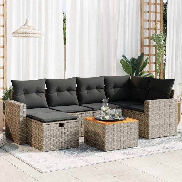 7-Delige Loungeset Met Kussens Poly Rattan - Afbeelding 16