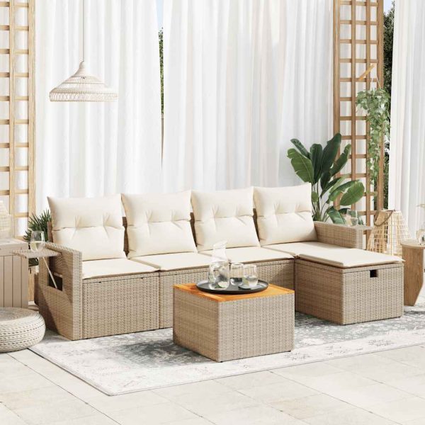 6-Delige Loungeset Met Kussens Poly Rattan - Afbeelding 13